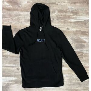 RUE 21 Prepared Anxiety Black Embroidered Hoodie Sweatshirt Mens Size Medium